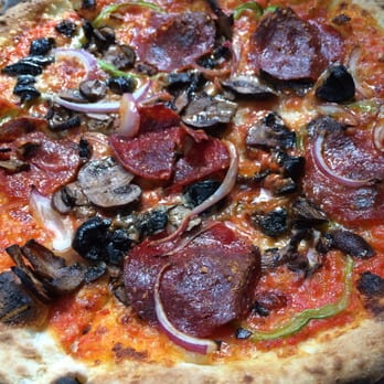 Roberta's - onions, jalapeno, olives, caciocavallo cheese and more...well done cooking as I asked. - Pizza Near Me - Brooklyn, New York Roberta's - onions, jalapeno, olives, caciocavallo cheese and more...well done cooking as I asked. - Pizza Near Me - Brooklyn, New York