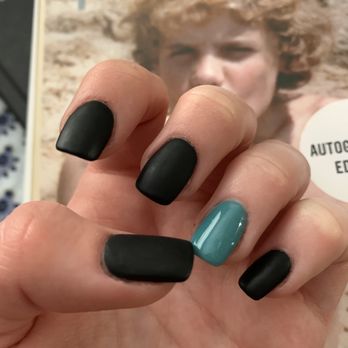Jay Anthony Nail Spa - Matte black nails with mint/aqua accent nail - Nail Salons Near Me - Winter Park, Florida