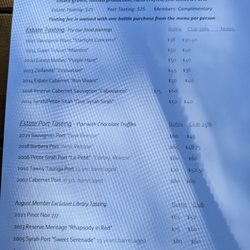 Hunt Cellars - Tasting list