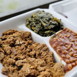 Trading Post Smokehouse - Chopped brisket, beans and collards
