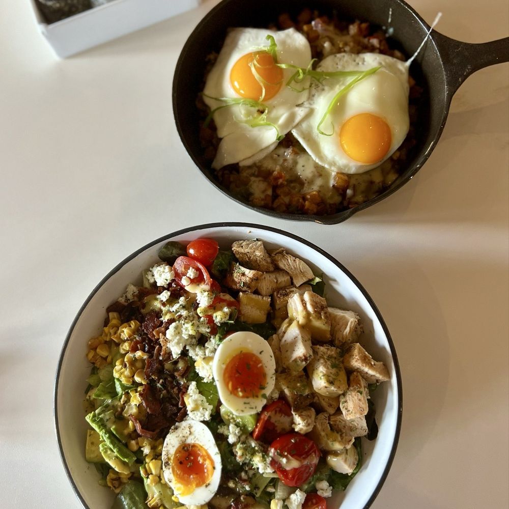 Breakfast Skillet-$17 and Cobb Salad w/ Turkey-$18