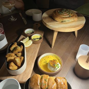Anixi - Artichoke Tots, Whipped "Ricotta" (GF), "Ricotta" and Spinach Borek Rolls - Vegan Near Me - New York, New York