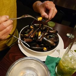 Mussels, the green sauce side cup was soooo good.