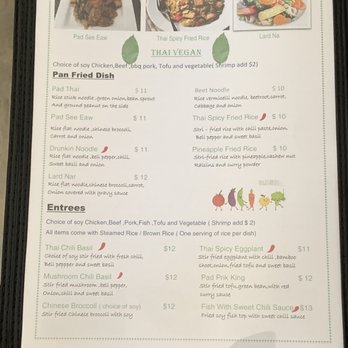 Asian Vegan Bistro - Thai vegan section of menu - Vegan Near Me - Bakersfield, California