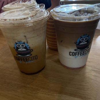 Coffeecito House - Churro latte (L) and rose latte (R) - Coffee & Tea Near Me - Riverside, California