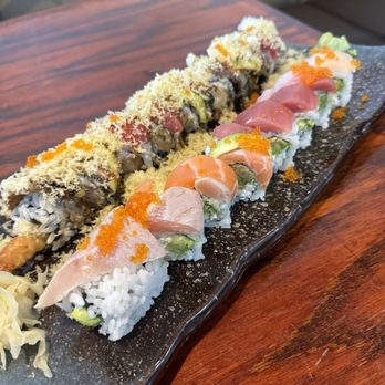 Sushi Arashi - #7 sexy lady roll (left) and rainbow roll (right) - Sushi Bars Near Me - Mountain View, California Sushi Arashi - #7 sexy lady roll (left) and rainbow roll (right) - Sushi Bars Near Me - Mountain View, California