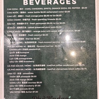 Pho Kadao - Beverages Menu - Vietnamese Near Me - Rosemead, California