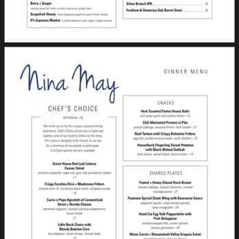 Nina May - Menu - New American Near Me - Washington, DC, District of Columbia Nina May - Menu - New American Near Me - Washington, DC, District of Columbia