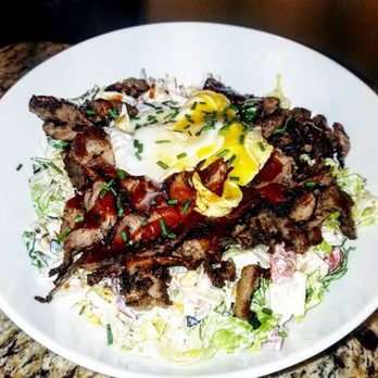 AWSOM Wings - Alhambra - Bbq Brisket Salad with a fried egg. - Chicken Wings Near Me - Alhambra, California AWSOM Wings - Alhambra - Bbq Brisket Salad with a fried egg. - Chicken Wings Near Me - Alhambra, California