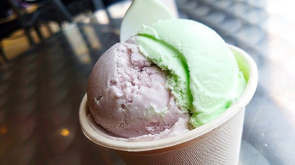 Photo of Polly Ann Ice Cream - San Francisco, CA, United States. Split scoop taro/honeydew
