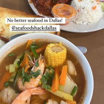 Seafood Shack - a bowl of soup and a plate of rice - Seafood Near Me - Dallas, Texas