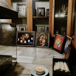 Koço Restaurant - Icons and candles at the Aya Ekaterini shrine inside Koço -- where history, faith, and dining meet in Moda.