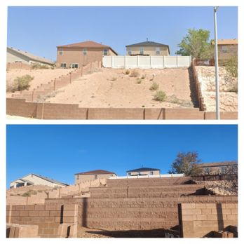 Sol O Alire Construction - Before and after retaining wall terraces and steps. Another happy client. - Fences & Gates Near Me - Albuquerque, New Mexico