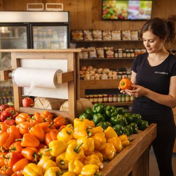 Lee & Maria's - Checking over our pepper display, making sure everything is fresh. - Farmers Market Near Me - Kingsville, Ontario Lee & Maria's - Checking over our pepper display, making sure everything is fresh. - Farmers Market Near Me - Kingsville, Ontario