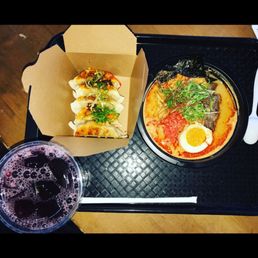 Spicy pork miso Ramen with chicken and dumplings and hibiscus tea Spicy pork miso Ramen with chicken and dumplings and hibiscus tea