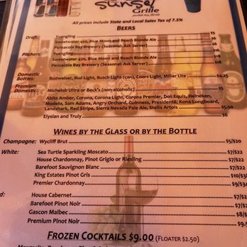 Sunset Grille - Drink menu - Seafood Near Me - Pensacola, Florida Sunset Grille - Drink menu - Seafood Near Me - Pensacola, Florida
