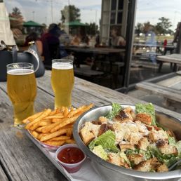 Caesar salad and fries