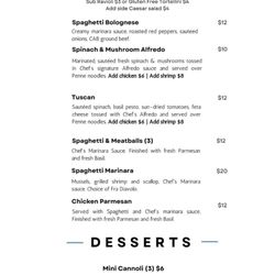 The Grille of North Hampton - Backside of Thursdays dinner menu