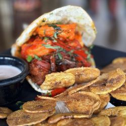 Maïs Arepas - Shrimp and chorizo arepa