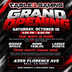 Table 1 Gaming - New location opening!