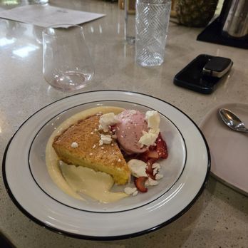 Mr Crisp - Buttermilk pie with strawberry sherbert - Fish & Chips Near Me - Greenville, South Carolina