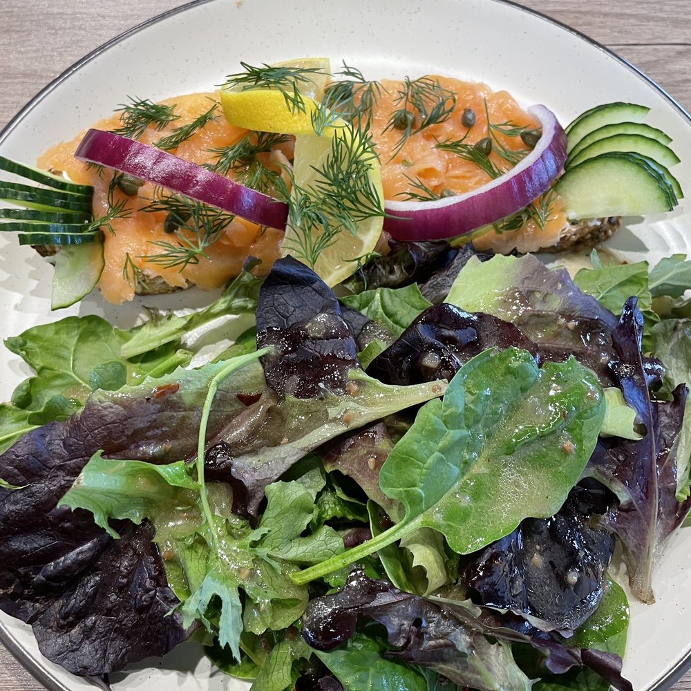 Cuppi Coffee - Open faced smoked salmon sandwich with salad - Coffee & Tea Near Me - Dumfries, Virginia Cuppi Coffee - Open faced smoked salmon sandwich with salad - Coffee & Tea Near Me - Dumfries, Virginia