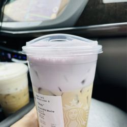 Starbucks - New lavender cold foam on an iced white chocolate mocha - yum.
