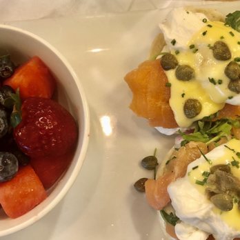 Dime Store - Salmon eggs Benedict, on a muffin with cream cheese & arugula. - Breakfast & Brunch Near Me - Detroit, Michigan