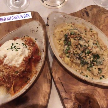 Timber Kitchen & Bar - Left bolognese right chicken taglioline(so good) - New American Near Me - Bangor, Maine