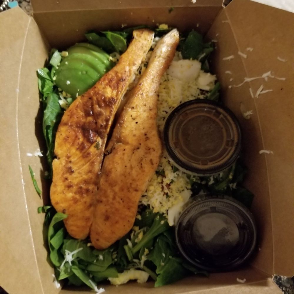 FishBar - Delivery - chopped salad w grilled salmon ($19) - Seafood Near Me - Manhattan Beach, California FishBar - Delivery - chopped salad w grilled salmon ($19) - Seafood Near Me - Manhattan Beach, California