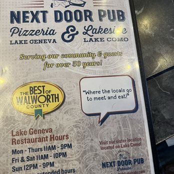 Next Door Pub - Pizza Near Me - Lake Geneva, Wisconsin
