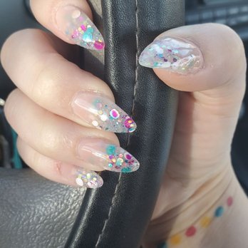 Sunflower Nails and Spa - Birthday mani  Nancy did glitter acrylic nails for me. I love how they came out. - Nail Salons Near Me - Rancho Cucamonga, California