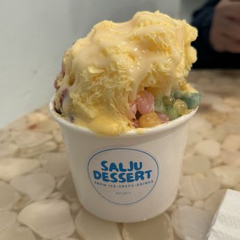Salju Dessert - small mango snow ice with mochi, strawberries, and condensed milk - Desserts Near Me - Alhambra, California Salju Dessert - small mango snow ice with mochi, strawberries, and condensed milk - Desserts Near Me - Alhambra, California