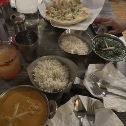 Tikka Masala the bottom left & Saab to the right with garlic naan
