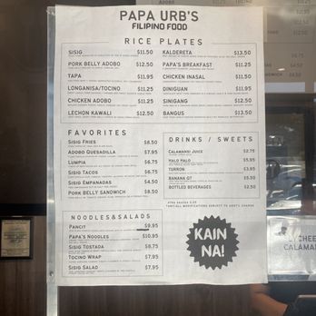 Papa Urb's Grill - Tracy - Menu - Filipino Near Me - Tracy, California
