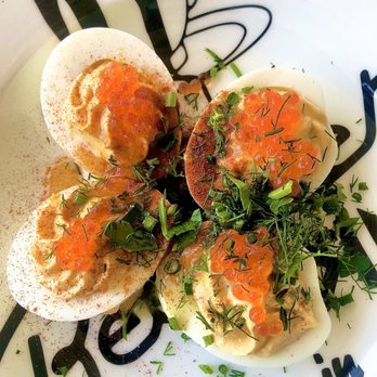 Beginner's Diner - Deviled oueffs topped with caviar, salmon roe - Diners Near Me - San Diego, California Beginner's Diner - Deviled oueffs topped with caviar, salmon roe - Diners Near Me - San Diego, California