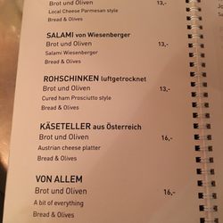 Fridrich Bar - Dinner menu