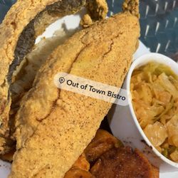 Out of Town Bistro - Fish dinner special w yams n cabbage