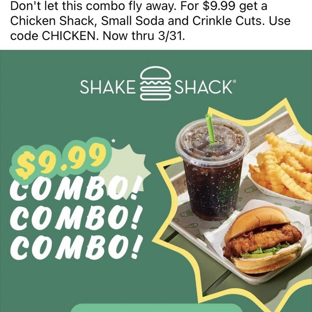 Shake Shack North Fayette - This is the deal I got (Good thru the end of the month (3/31/25)) ... - Burgers Near Me - Pittsburgh, Pennsylvania Shake Shack North Fayette - This is the deal I got (Good thru the end of the month (3/31/25)) ... - Burgers Near Me - Pittsburgh, Pennsylvania