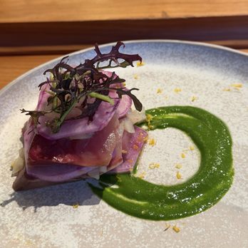 Mijoté - Yellowtail with purple daikon and pomelo - French Near Me - San Francisco, California Mijoté - Yellowtail with purple daikon and pomelo - French Near Me - San Francisco, California