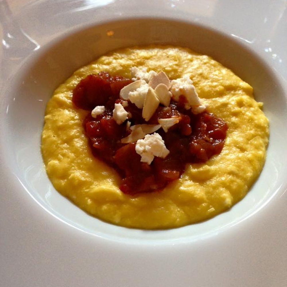 Dinner at the Manor - Sweetcorn polenta with aubergine ragout - Personal Chefs Near Me - Leeds, XWY