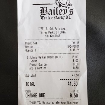 Bailey's Restaurant & Bar - Bailey's charged us FOR ICE!! Should have been informed this bar was BYOI- BRING YOUR OWN ICE!! - Bars Near Me - Tinley Park, Illinois Bailey's Restaurant & Bar - Bailey's charged us FOR ICE!! Should have been informed this bar was BYOI- BRING YOUR OWN ICE!! - Bars Near Me - Tinley Park, Illinois