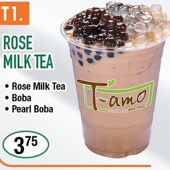 T-amo - T1. Rose Milk Tea with Boba + Pearl Boba - Bubble Tea Near Me - Covina, California T-amo - T1. Rose Milk Tea with Boba + Pearl Boba - Bubble Tea Near Me - Covina, California