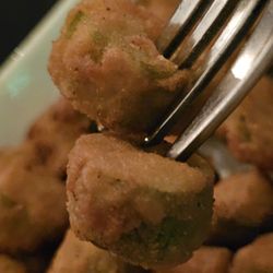 Gianni's Restaurant - A fork holding some of the Fried Okra.