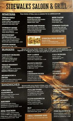 Menu photo 1 Sidewalks Saloon & Grill West Union, MN Menu photo 1 Sidewalks Saloon & Grill West Union, MN