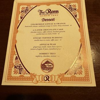 The Ram - Dessert Menu 12.27.25 - Bars Near Me - Sun Valley, Idaho