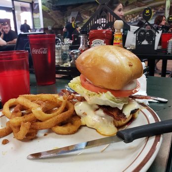Egg Works - Blackened chicken sandwich with onion rings - Breakfast & Brunch Near Me - Las Vegas, Nevada