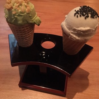RAMEN-SAN - Ice cream cones: green tea and black sesame - Ramen Near Me - Chicago, Illinois RAMEN-SAN - Ice cream cones: green tea and black sesame - Ramen Near Me - Chicago, Illinois