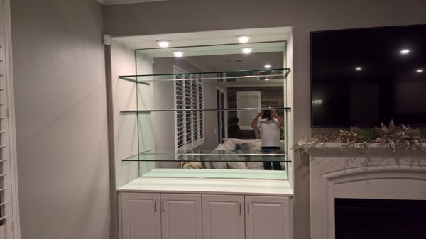 New home in Eastvale - New Customer wanted to up grade the Kitchen area and master shower with a frameless shower doors custom mirror and glass shelves New home in Eastvale - New Customer wanted to up grade the Kitchen area and master shower with a frameless shower doors custom mirror and glass shelves