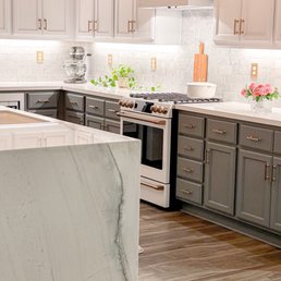 Mount Luca Quartzite waterfall edge island by DMD Marble and Granite INC